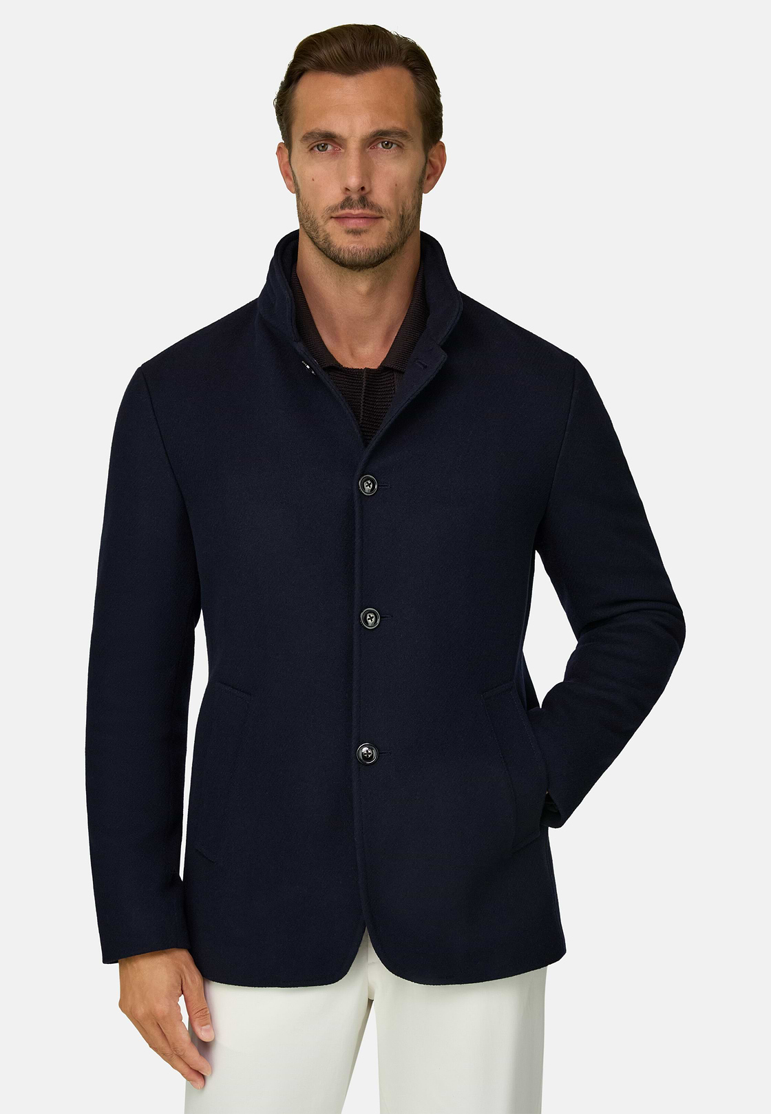 Caban Gewatteerd in Gemengd Wol Gemêleerd, Navy blue, hi-res, 1