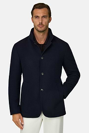 Caban Gewatteerd in Gemengd Wol Gemêleerd, Navy blue, thumb, 1