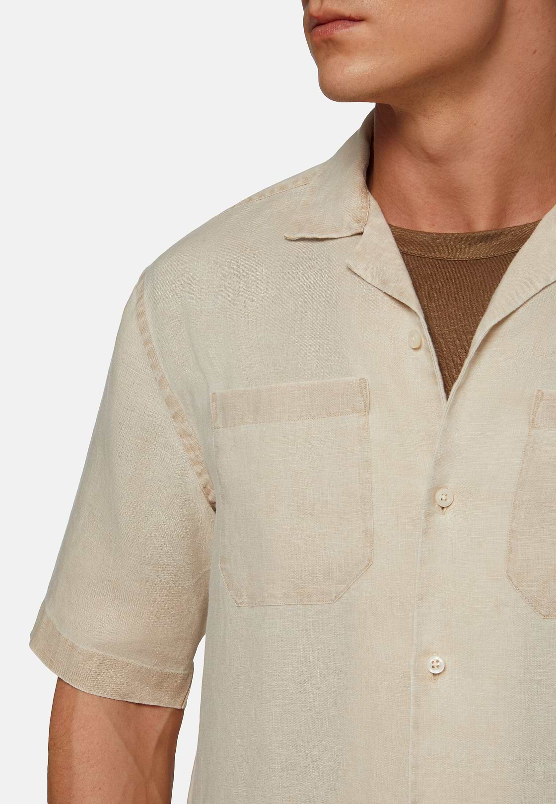 Camisa Larga em Linho Bege, Beige, hi-res