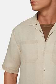 Camisa Larga em Linho Bege, Beige, hi-res