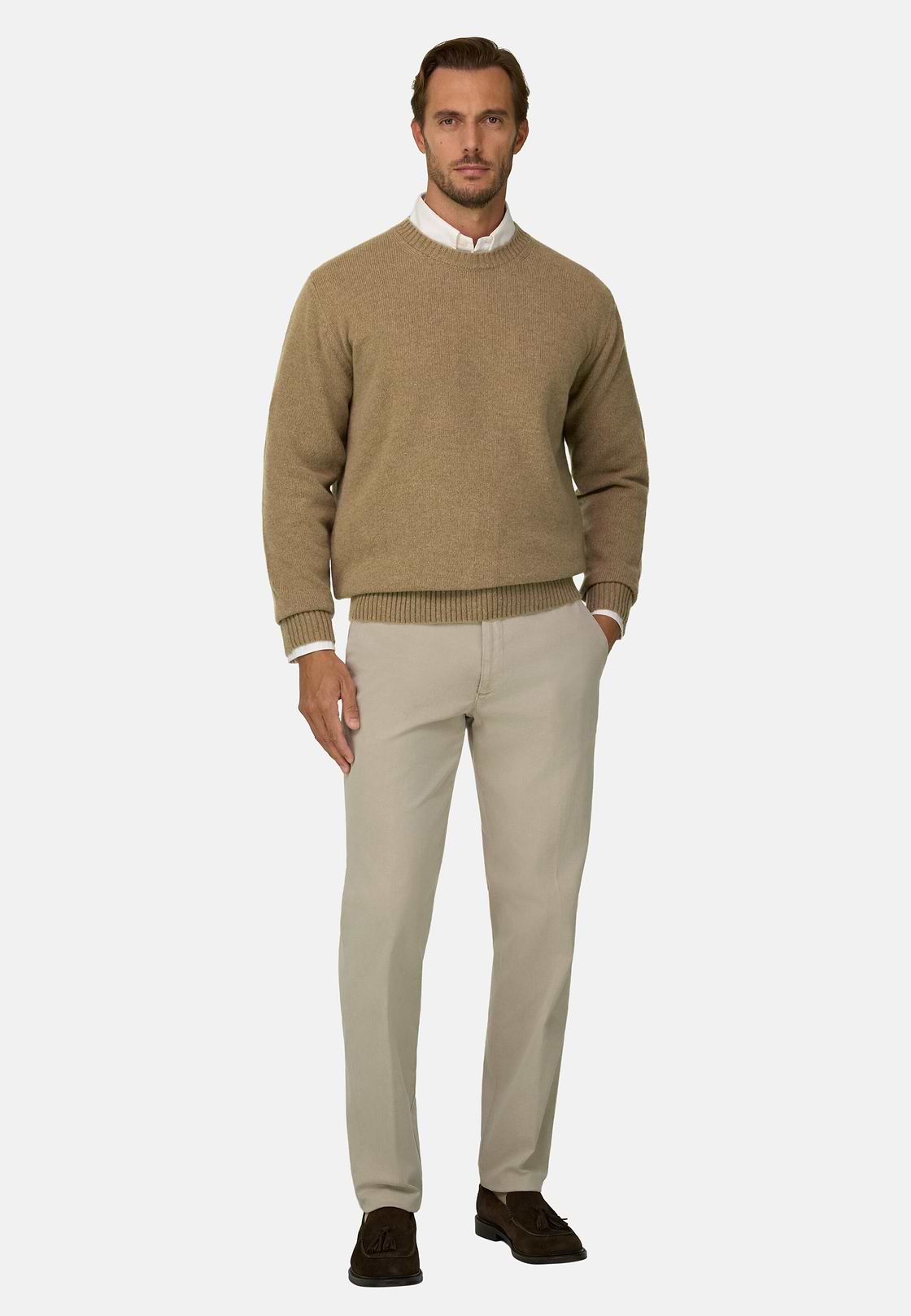 Crew Neck Jumper in Wool Blend, Beige, hi-res, 2
