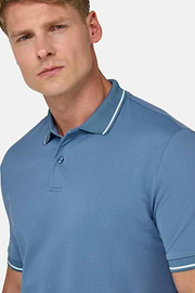Cotton Blend Piqué Polo Shirt, Air-blue, hi-res