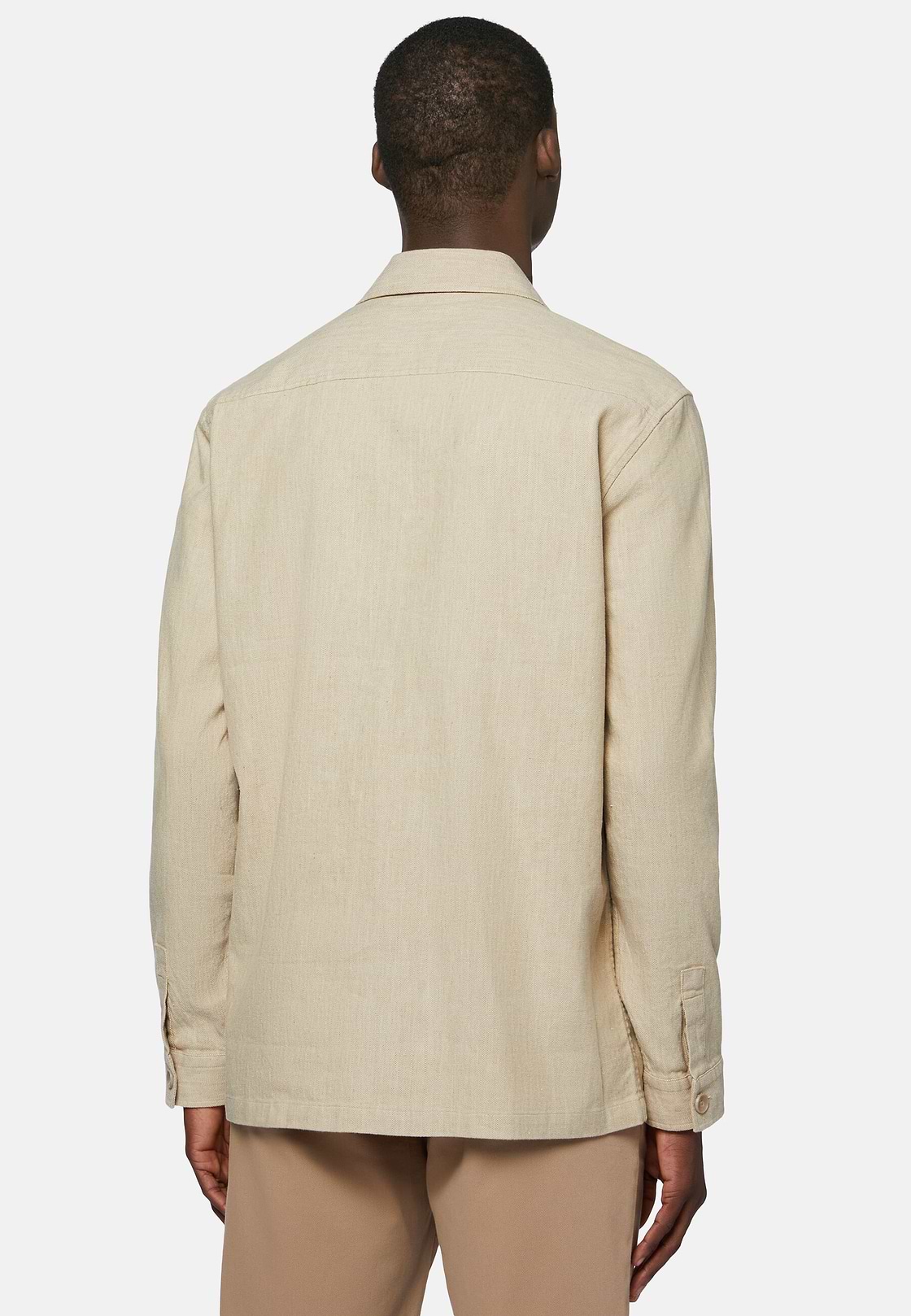 Cotton and Linen Link Shirt Jacket, Beige, hi-res