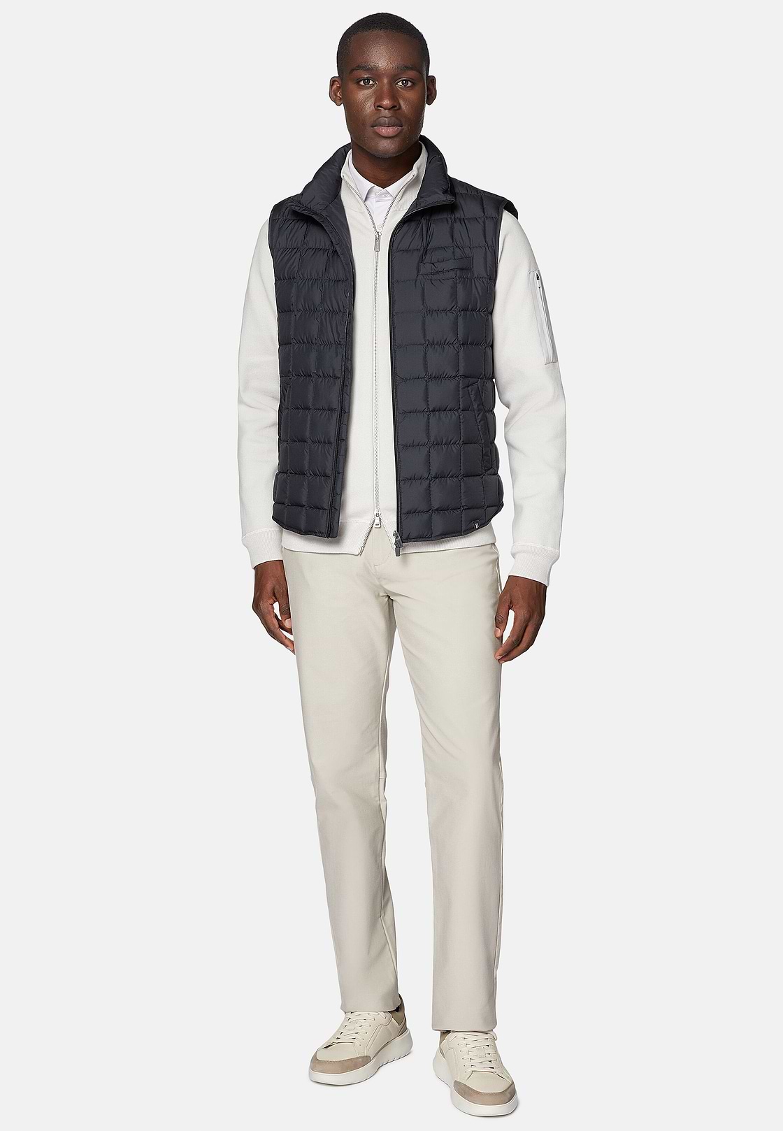 Gilet In Technical Fabric With Goose Down, Navy blue, hi-res