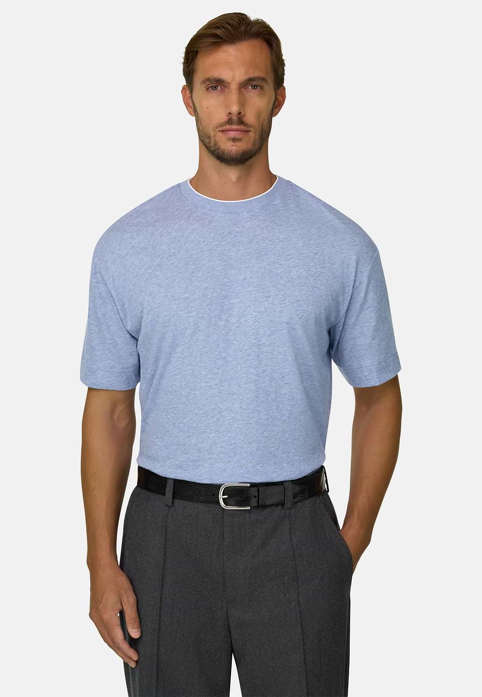T-Shirt in Cotton Jersey Mélange, Light Blue, hi-res