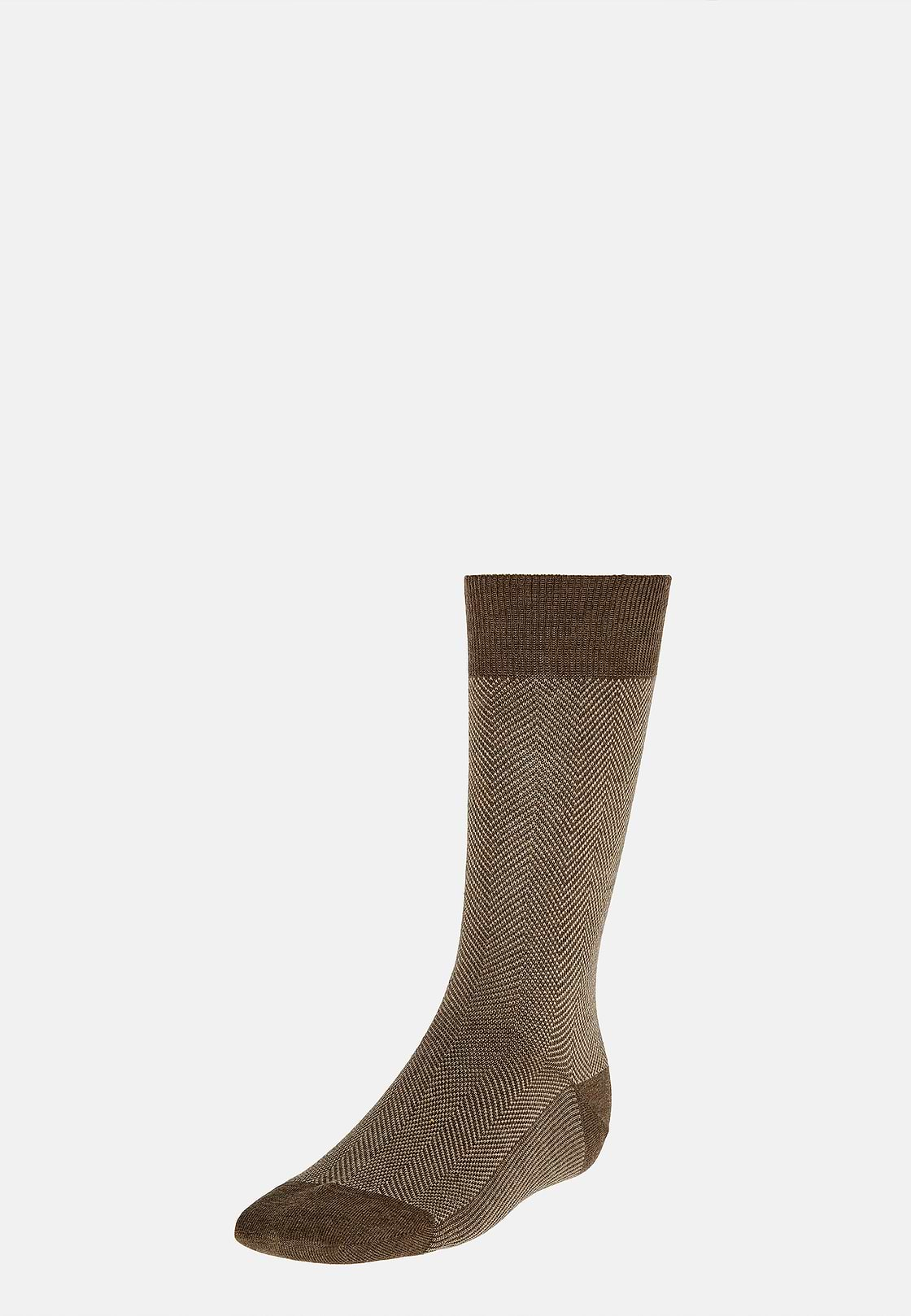 Herringbone Pattern Socks In Organic Cotton, Brown, hi-res