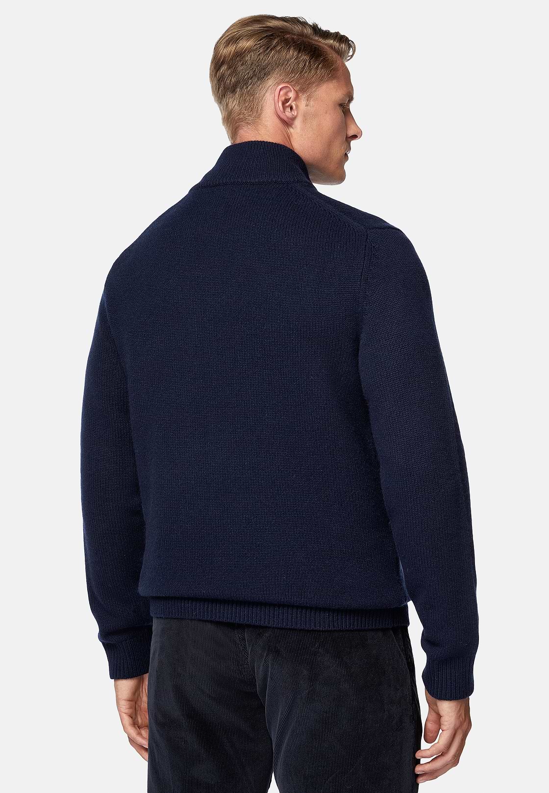 Navy Cashmere Full Zip Jumper, Navy blue, hi-res