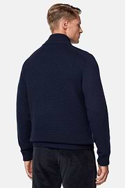 Navy Cashmere Full Zip Jumper, Navy blue, hi-res