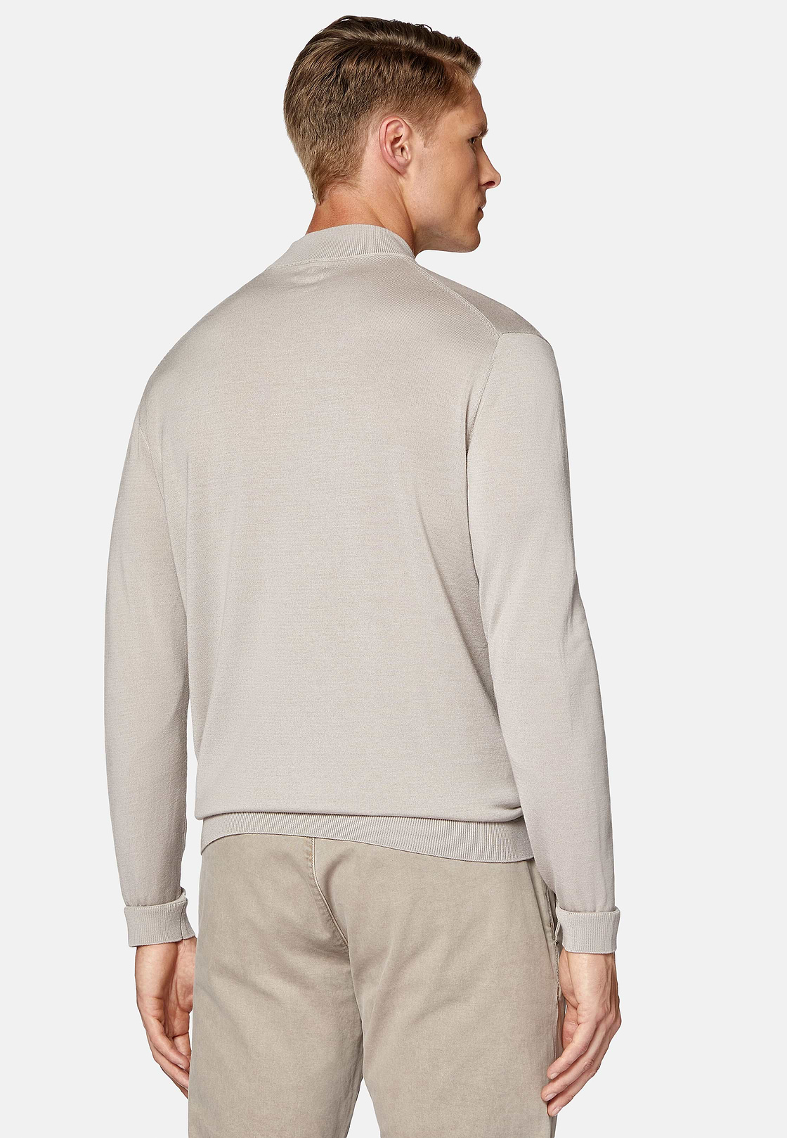 Sandfarbener Pullover Mit Stehkragen Aus Superfeiner Merinowolle, Sand, hi-res