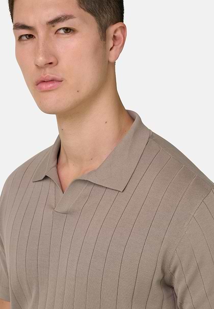 Gestricktes Poloshirt Aus Baumwolle Und Seide, Taupe, hi-res