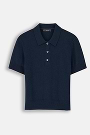 Polo in Knitted Fabric Wool Cashmere, DARK NAVY, thumb, 5