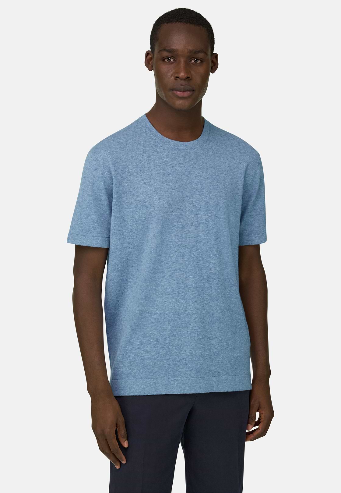 T-Shirt aus Baumwoll-Leinen-Strick, Hellblau, hi-res, 1