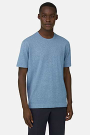 T-Shirt aus Baumwoll-Leinen-Strick, Hellblau, thumb, 1