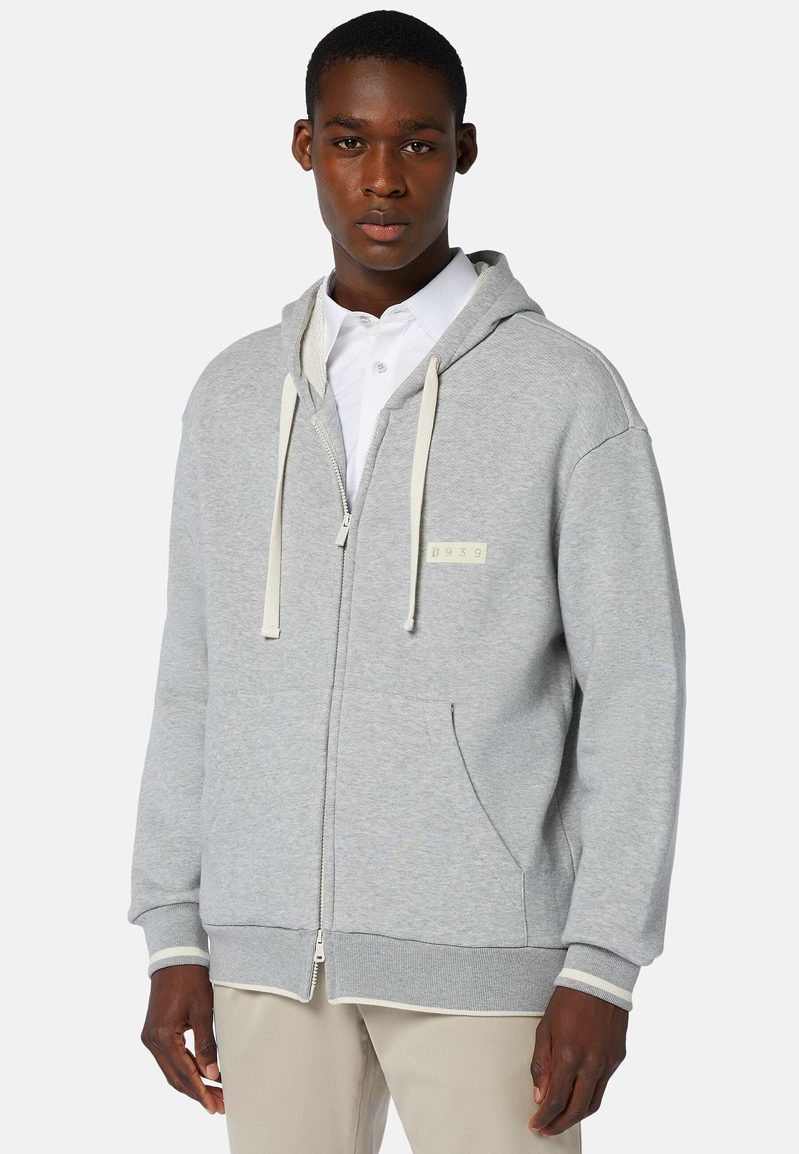 Felpa Full Zip B939 In Misto Cotone Nylon, Grigio, hi-res