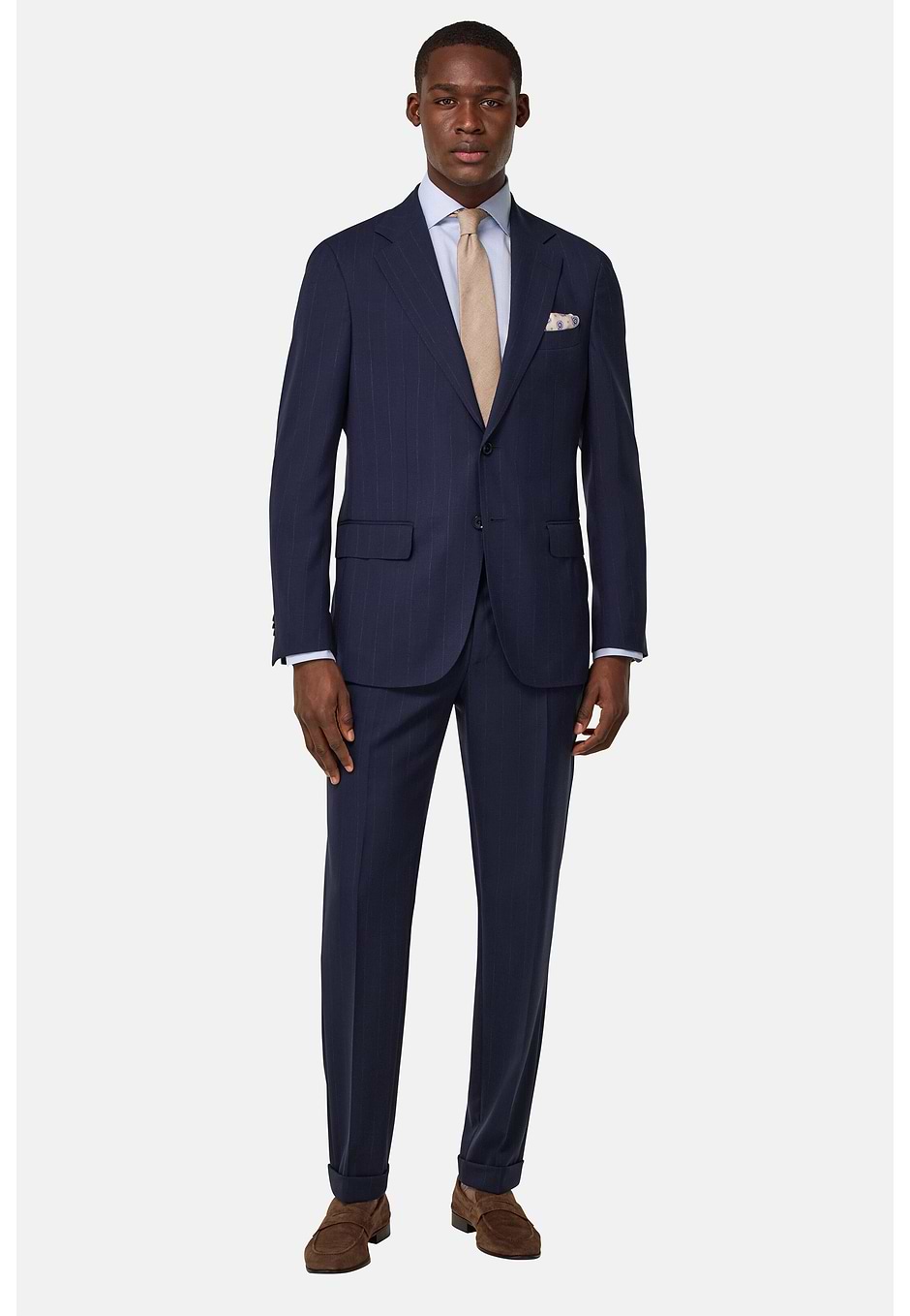 Traje de raya diplomática en pura lana Travel, Azul  Marino, hi-res