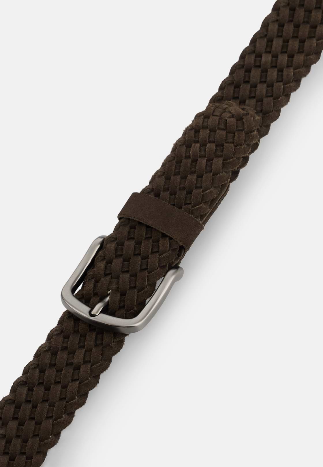 Belt in Woven Suede Leather, Dark brown, hi-res, 3