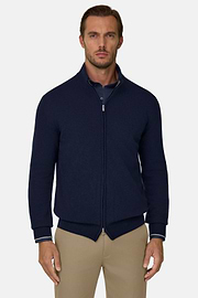 Full-Zip Jumper in Cashmere Blend, Navy blue, thumb, 1