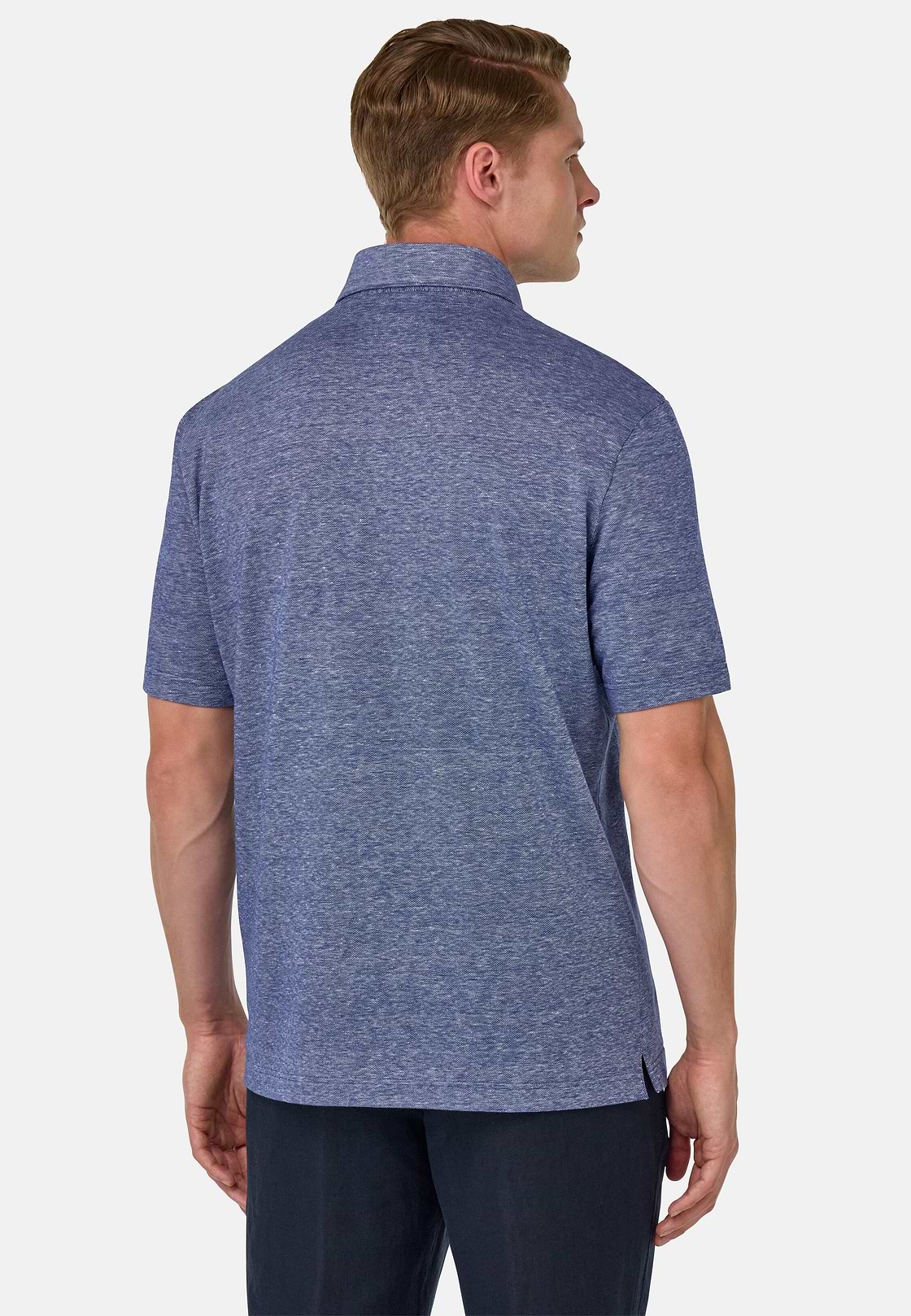 Cotton/Linen Piqué Polo Shirt, Blue, hi-res