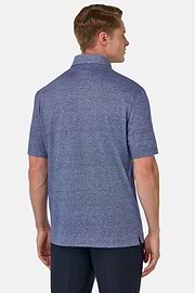 Cotton/Linen Piqué Polo Shirt, Blue, hi-res