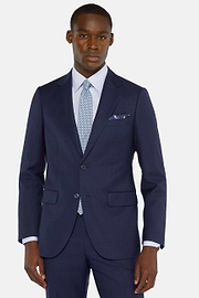 Navy Blue Prince of Wales Check Suit In Pure Wool, Navy blue, hi-res