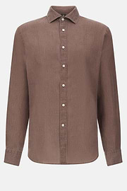 Camicia In Lino Regular Fit, Taupe, hi-res