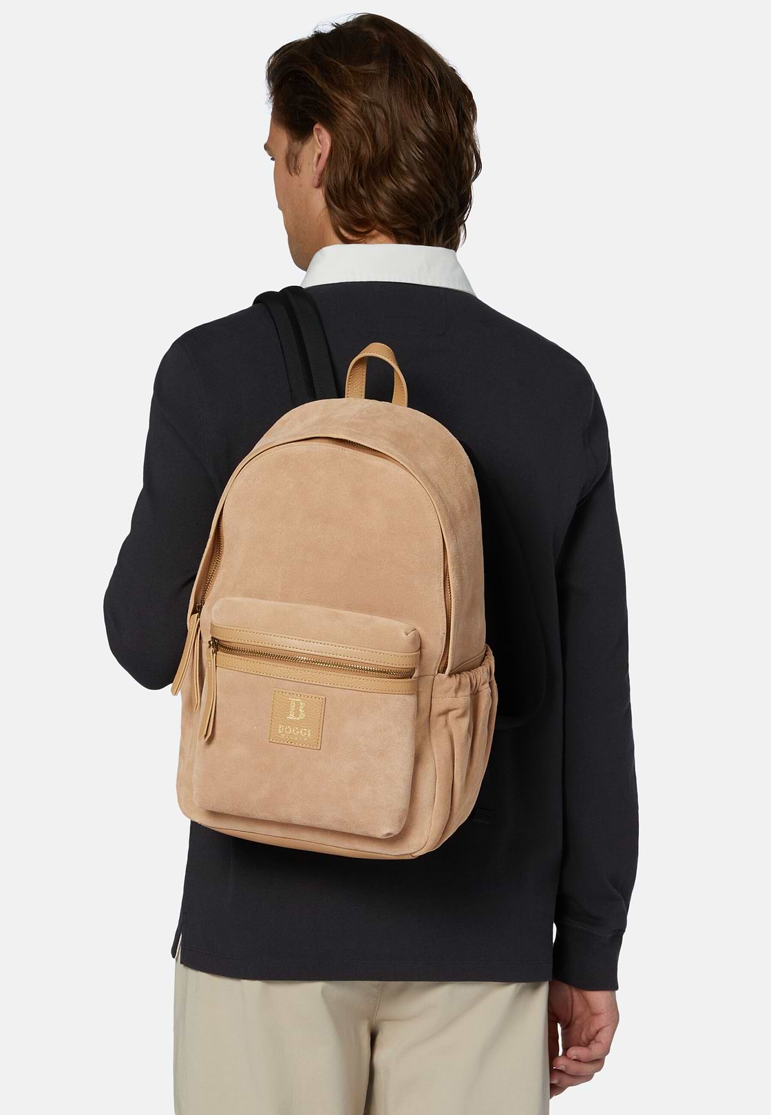 Backpack in Suede Leather, Taupe, hi-res