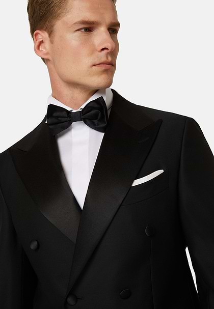 Doppelreihige Smokingjacke Aus Stretch-Wolle mit Spitzrevers., Schwarz, hi-res