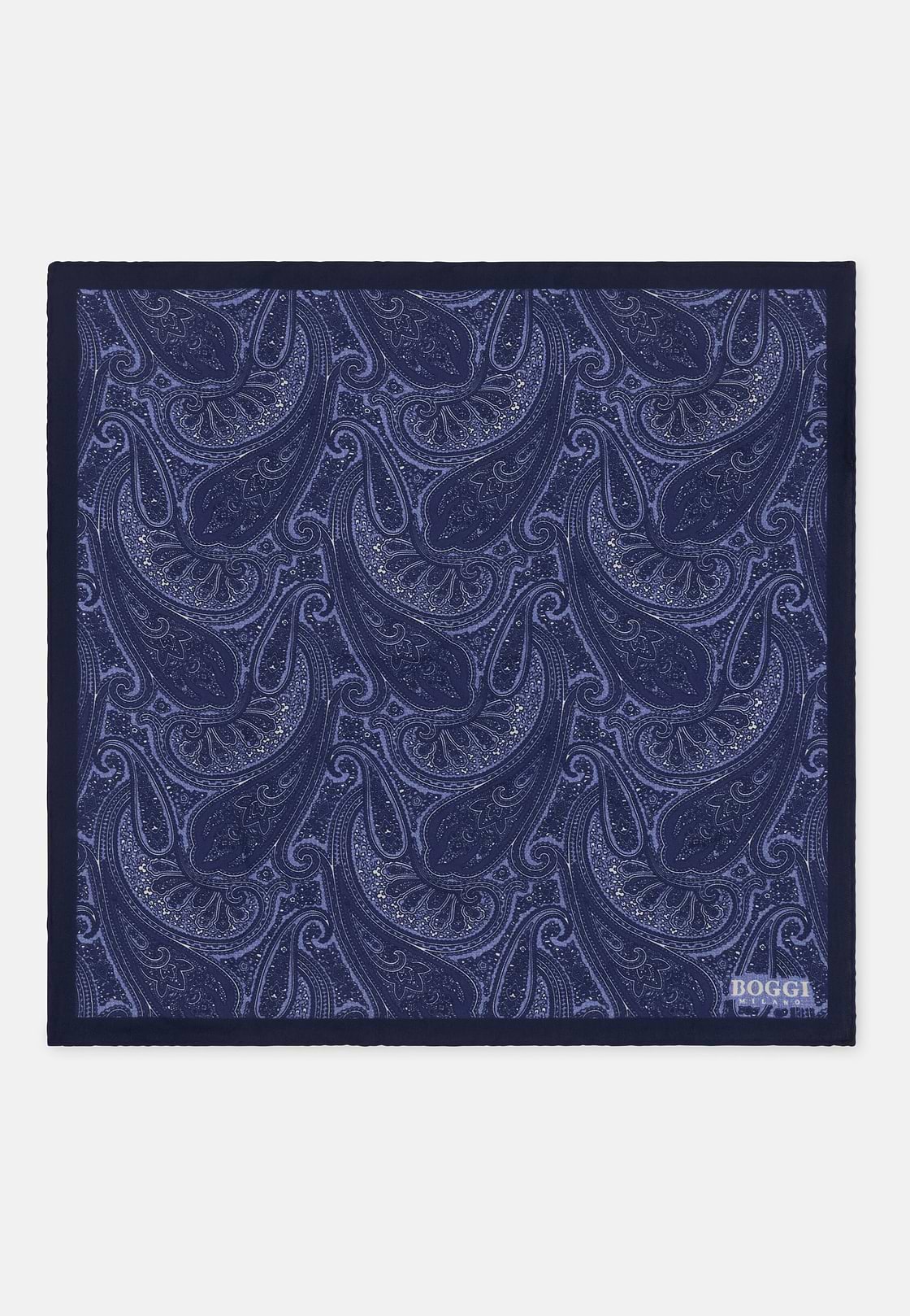Pocket Square Paisley Print Silk, Navy blue, hi-res, 2