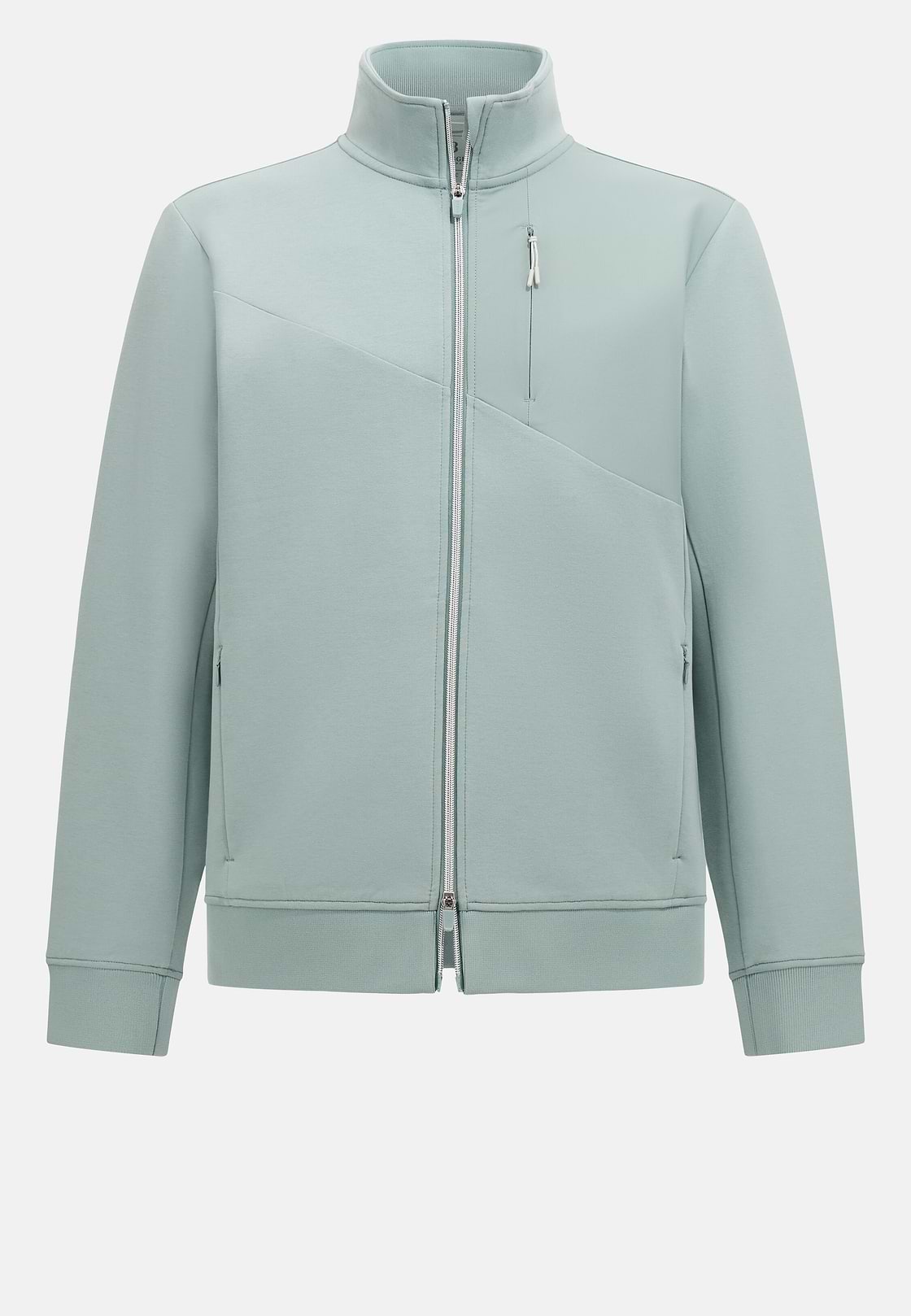 Sweat-Shirt Full Zip En Mélange Coton Et Scuba Léger, Vert Clair, hi-res