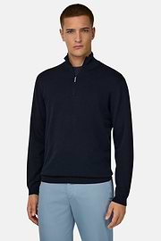 Maglia Mezza Zip In Cotone Seta, Navy, thumb, 1
