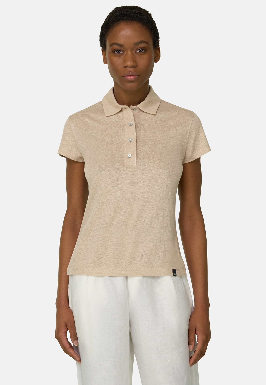 Polo en lin extensible, Sable, hi-res, 1