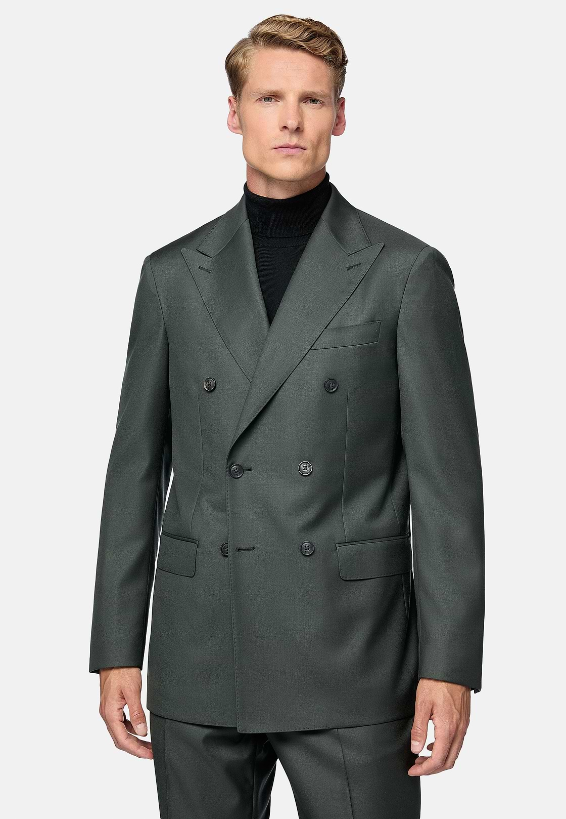 Green Double-Breasted Suit in Pure Wool, Green, hi-res