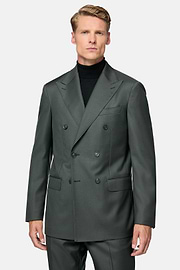 Green Double-Breasted Suit in Pure Wool, Green, hi-res