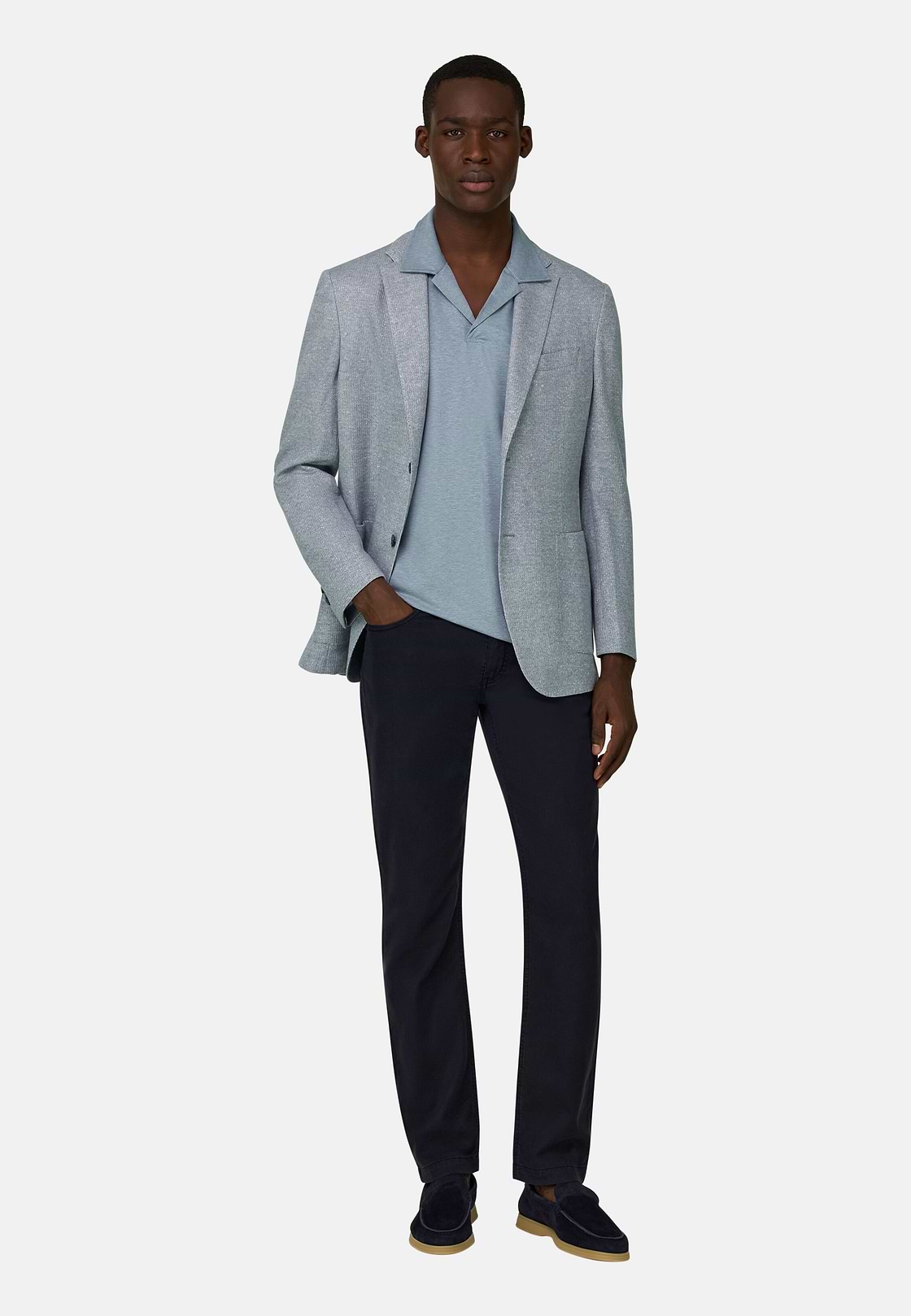 Giacca Micro Struttura In Misto Lino E Cotone B Jersey, Blu, hi-res, 2