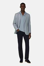 Giacca Micro Struttura In Misto Lino E Cotone B Jersey, Blu, thumb, 2