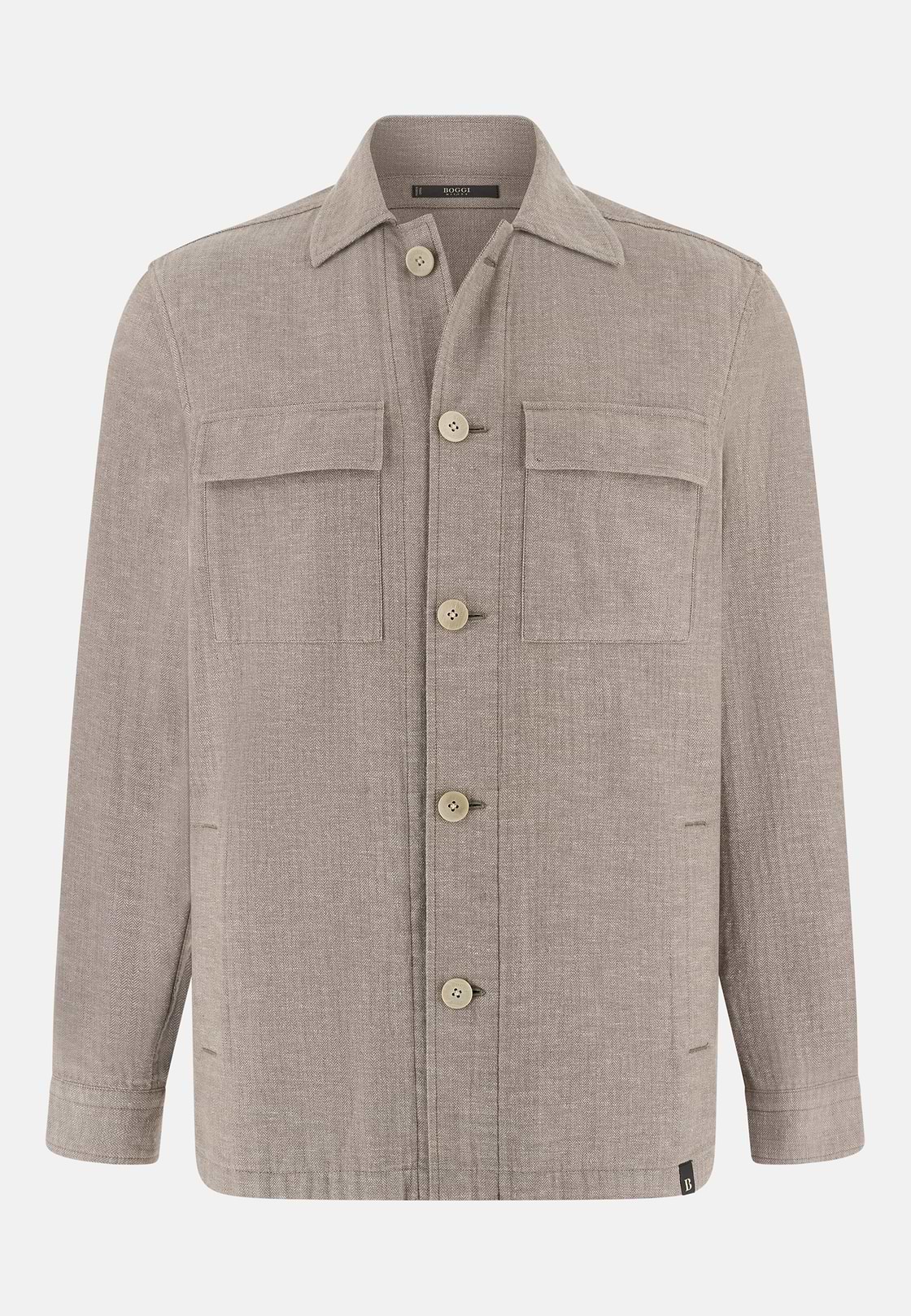 Giacca Camicia In Cotone Lino, Taupe, hi-res, 5