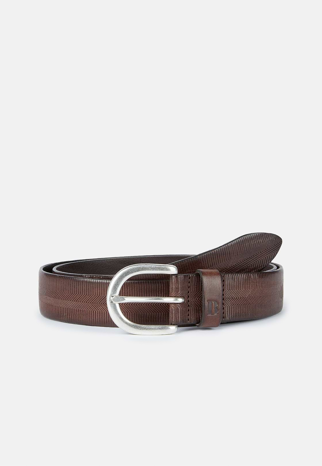 Embossed Leather Belt, Brown, hi-res