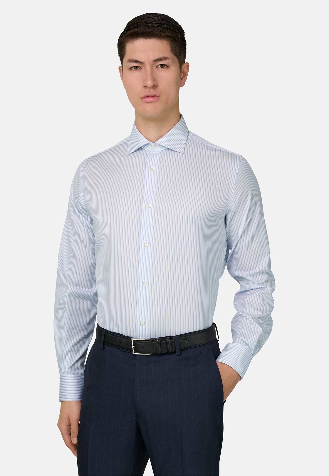 Camicia A Righe In Cotone Regular Fit, Azzurro, hi-res, 1