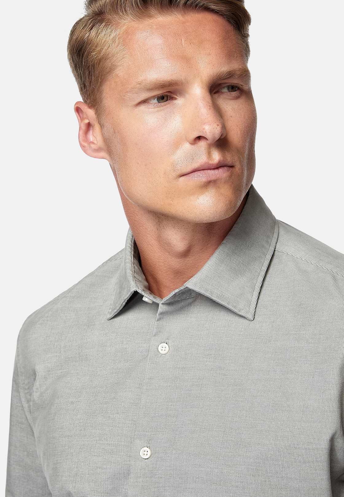 Camicia In Velluto Di Cotone Regular Fit, Grigio, hi-res