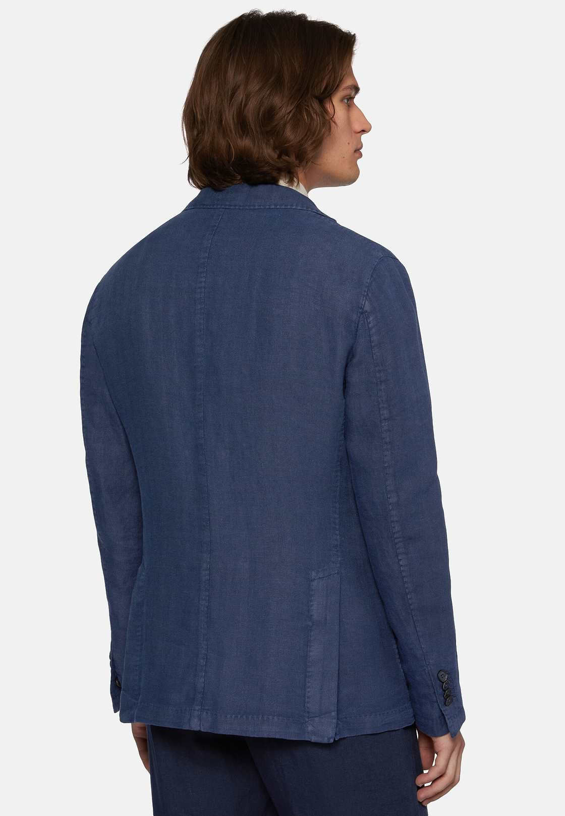 Navy Blue Jacket In Pure Linen, Navy blue, hi-res