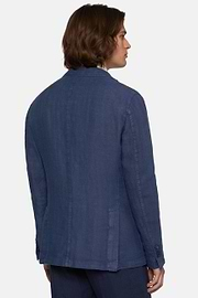 Navy Blue Jacket In Pure Linen, Navy blue, hi-res