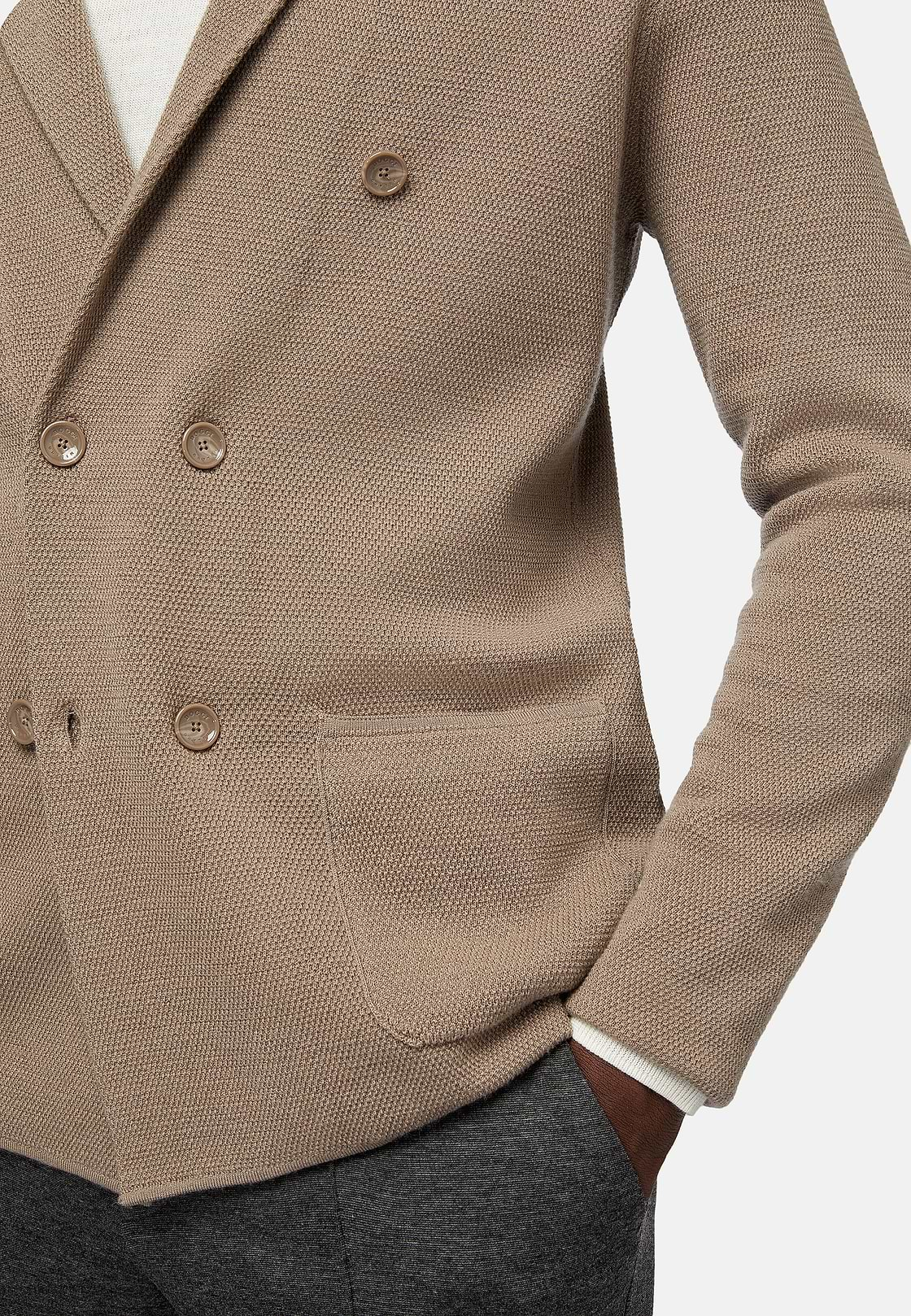 Taupe Knitted Merino Wool Double-Breasted Jacket, Taupe, hi-res