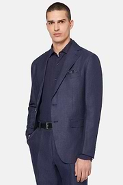 Herringbone Linen Suit Style Capri, Navy blue, hi-res