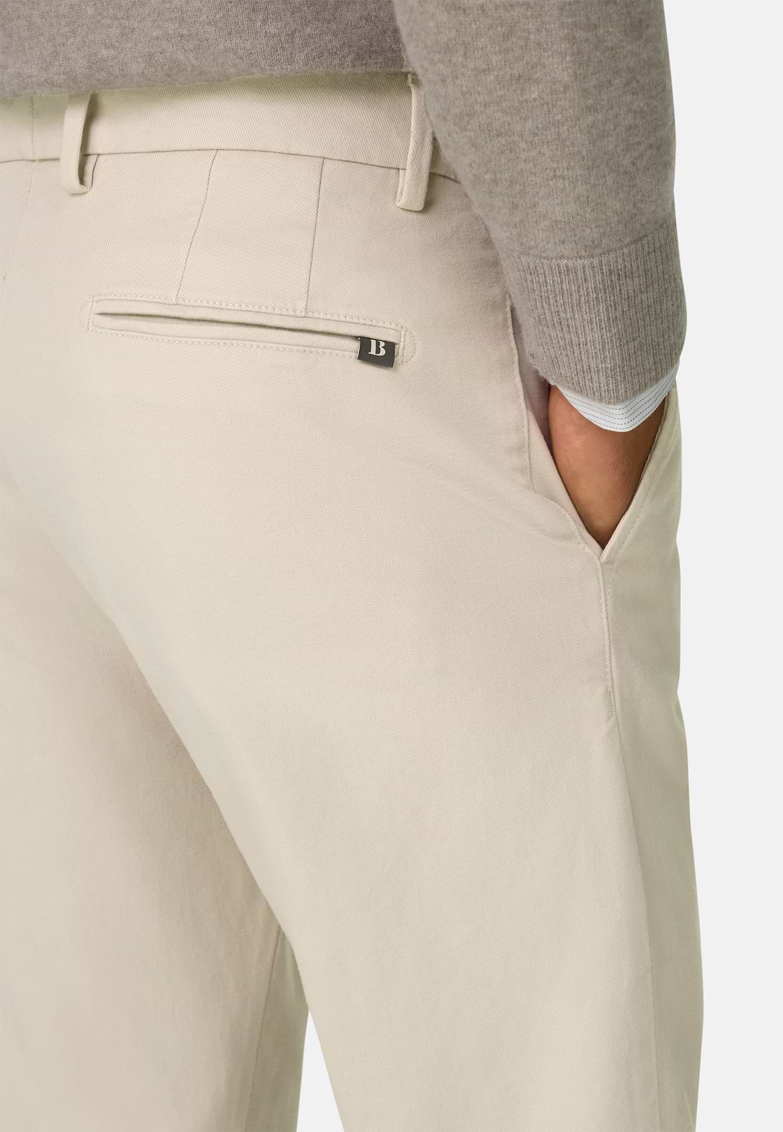 Trousers in Stretch Cotton, Sand, hi-res, 3