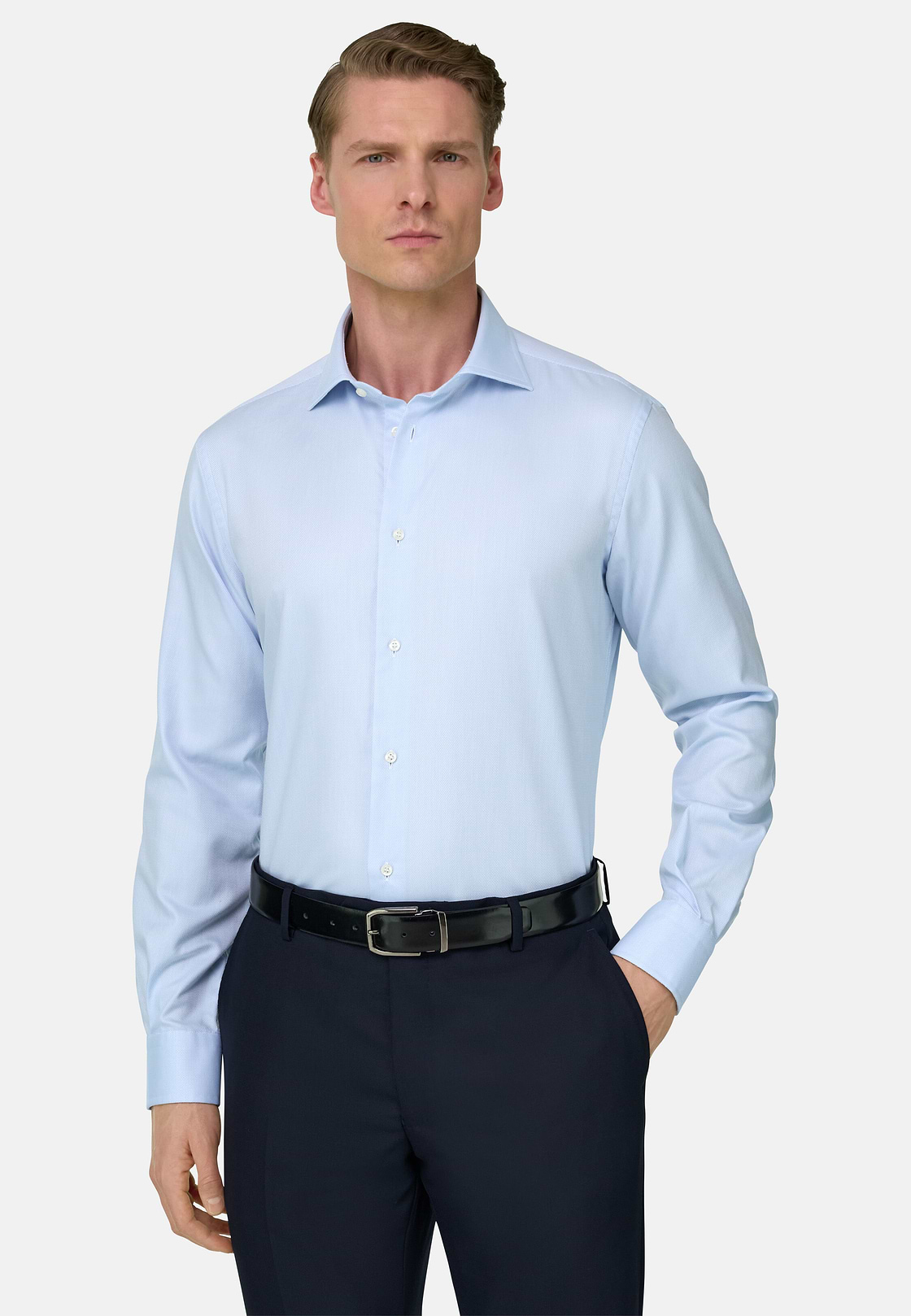 Camicia In Cotone Regular Fit, Azzurro, hi-res, 2