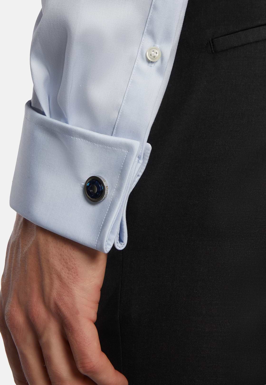 Stretch P.Point D.Cuff Windsor Collar Shirt Slim F, Light blue, hi-res