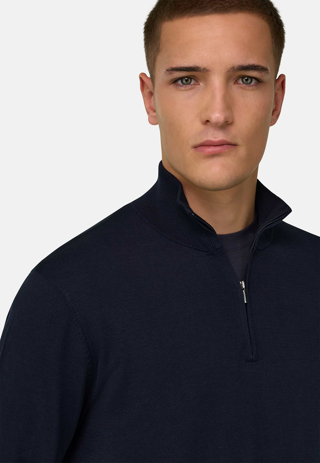 Maglia Mezza Zip In Cotone Seta, Navy, hi-res, 4