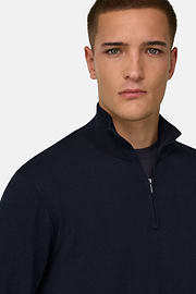 Maglia Mezza Zip In Cotone Seta, Navy, thumb, 4