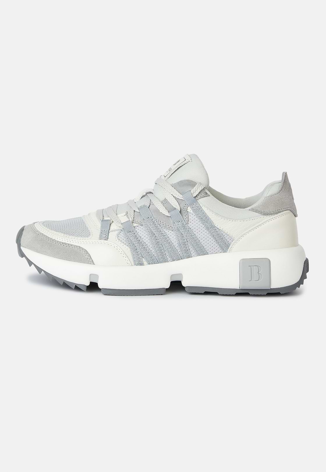 Technical Fabric and Leather Trainers, Grey, hi-res