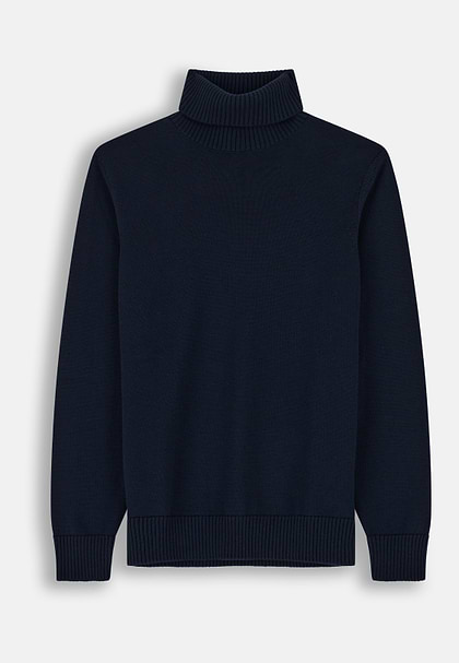 Jersey con cuello alto en lana merino extrafina, Azul  Marino, hi-res